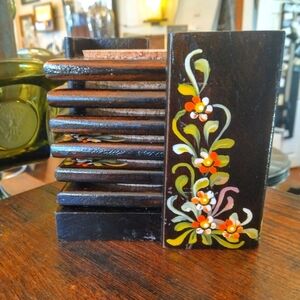 Vintage 1970's Cork and Wood Hand Painted Coasters